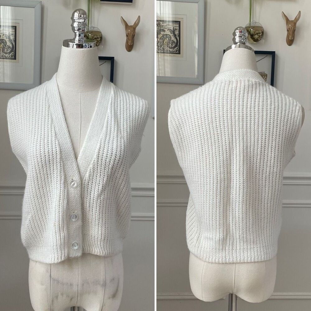 Vintage 60s Glentex Ivory Wide Ribbed Cropped Sweater Vest S